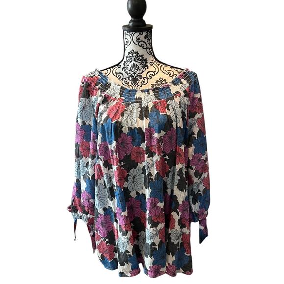 By Design NWT OTS tie wrists floral print tunic blouse sz XL - Picture 3 of 13